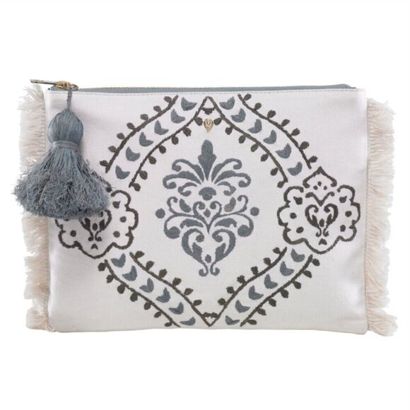 NWT Helen Kaminski Australian Embroidered Nomada Clutch in Icy Mint Tassel Boho - Picture 14 of 14